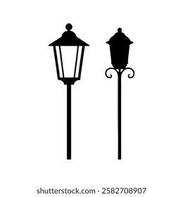 Two old street lamp silhouette icon vector flat illustration design on white background.