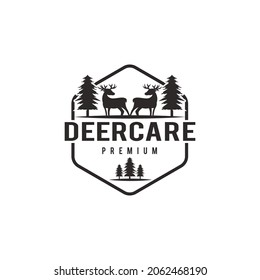 Two old style reindeer logo in a hexagon christmas tree illustration Vintage