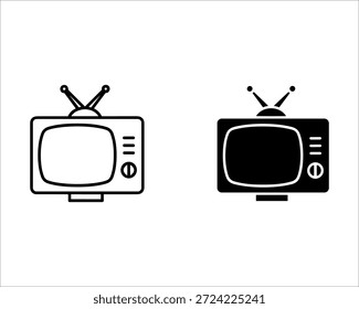 Dois televisores velhos com antenas e botões em linha preta e branca vintage