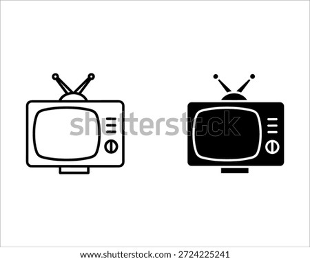 Two old television sets with antennas and knobs in black and white line vintage