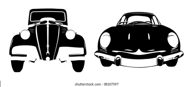 Two old timer car in black white design