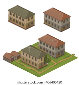 Two old two-story house. Vector illustration.