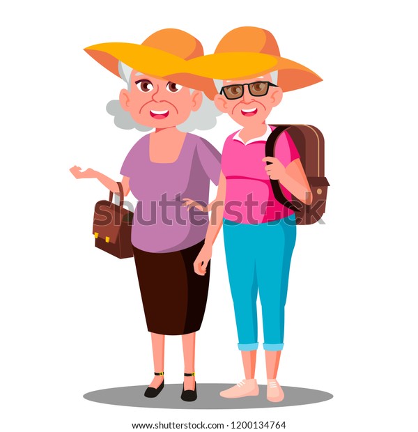 Two Old Women Friends Hats Enjoing Stock Vector (Royalty Free ...