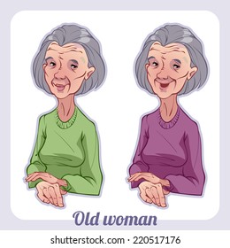 Two old women on a white background. Vector clip-art illustration on a white background.