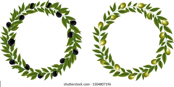 Two Olives Wreath Isolated White Background With Gradient Mesh, Vector Illustration