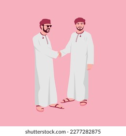 Two Omani Character handshake, Islamic Eid Mubarak