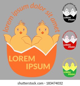 Two in one chicken egg. Abstract design template. Icon concept approach or kinship. Unusual idea. Vector illustration.