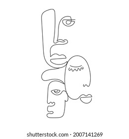 Zwei abstrakte linke Gesichter. Grafisches Vektordesign. Lineare Handmalerei. Design für Wanddekor, Plakat, Drucktisch. 