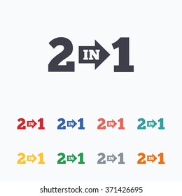 Two in one suite sign icon. 2 in 1 symbol with arrow. Colored flat icons on white background.