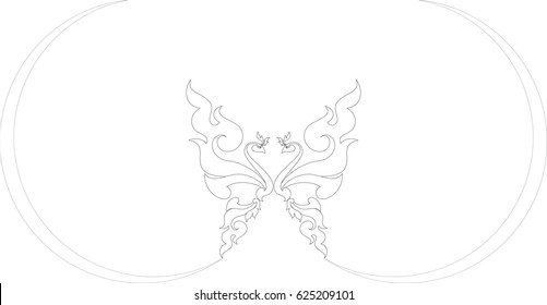 Two in one, swirl tribal bird ( phoenix ) and butterfly with crescent moon vector format, Southeast Asia art style