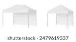 Two One Wall Pop Up Canopy Tents Mockups For Outdoor Party Or Events, Square And Rectangular. Vector Illustration