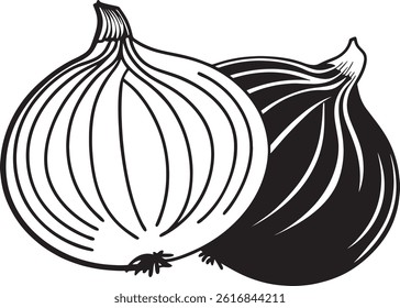 Two Onions Vector Illustration Simple Black and White Outline for Food and Cooking Design