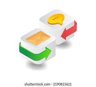 Two online chat apps in isometric and flat illustration