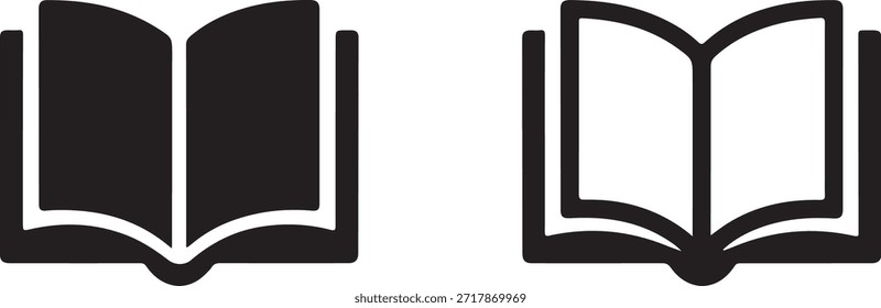 Se muestran dos iconos de libro abiertos, uno lleno y otro delineado, en blanco y negro.