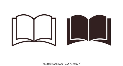 Two open book icons: one line art, one solid. Perfect for websites, apps, or educational materials.