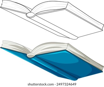 Dos libros abiertos, uno coloreado, uno delineado