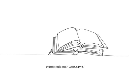 Dos libros abiertos de una línea de arte. Dibujo continuo de libros, bibliotecas, educación, escuela, estudio, literatura, papel, libro de texto, conocimiento, lectura, aprendizaje, página, lectura.