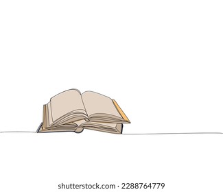 Two open books one line colored art. Continuous line color drawing of book, library, education, school, study, literature, paper, textbook, knowledge, read, learn, page, reading.