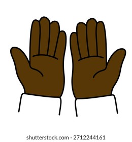 Dos manos abiertas, marrones, palmas mirando hacia adelante. Estilo de ilustración simple y limpio sobre un fondo blanco. Símbolo de diversidad, unidad, Asistencia u ofrenda.