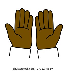 Dos manos abiertas, marrones, palmas mirando hacia adelante. Ilustración simple y limpia con un fondo blanco. Representa ofrendas, Asistencia, diversidad o un gesto de bienvenida. Diseño minimalista.