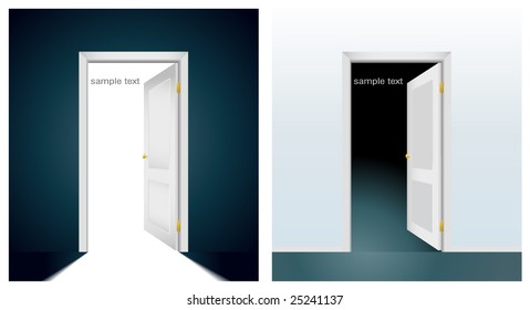 two open doors to light and darkness