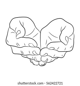 Two open empty hands. Asking gesture. Monochrome vector illustrations.
