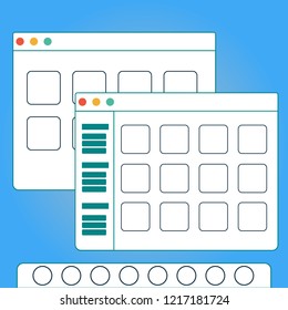 Two open folders and desktop menus. UI interface is designed for web sites and other design.