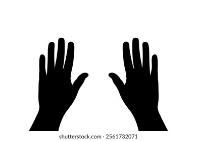 two open hand palms silhouette, black and white vector illustration