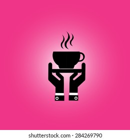 Two open hands holding cup of coffee,Eps10