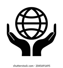 Two open hands holding globe icon.