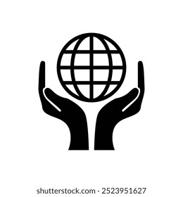 Dos manos abiertas que sostienen el diseño plano del icono del Vector del globo