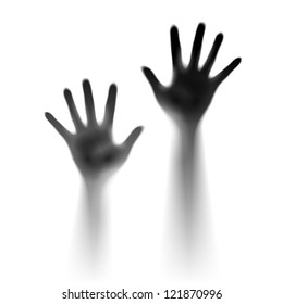 Two open hands in the mist. Illustration of designer