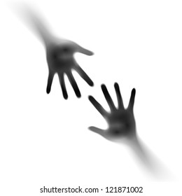 Two open hands in the mist. Illustration on white of designer