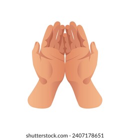 Two open palms offer a prayer. Gestures, hands clasped together. Religion, faith. Vector illustration. For design elements, website, poster, flyer