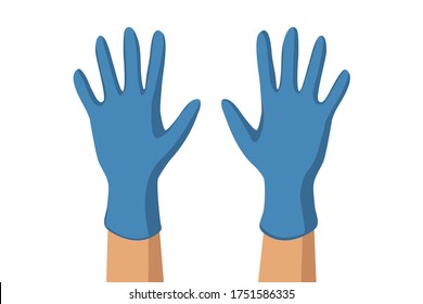 Two open raised hands with protective gloves on them. Cut out on a white background flat design. Vector.