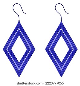 Two open rhombus earrings made of blue 3D cubes with a light blue row in the middle