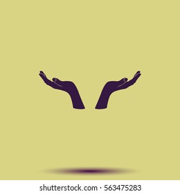 Two opened hands flat vector icon.