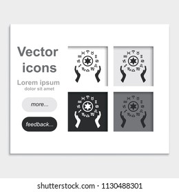 Two opened hands holding circle with signs of zodiac placed on web page template flat vector icon.