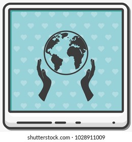 Two opened hands holding globe flat vector icon.