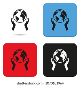 Two opened hands holding globe flat vector icon.