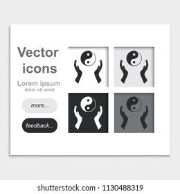 Two opened hands holding Yin Yang symbol placed on web page template flat vector icon.