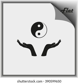 Two opened hands holding Yin Yang symbol.