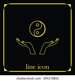 Two opened hands holding Yin Yang symbol.