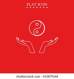 Two opened hands holding Yin Yang symbol.