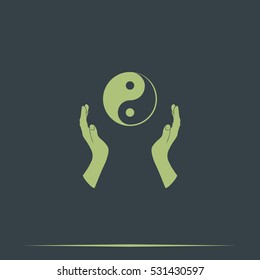 Two opened hands holding Yin Yang symbol.