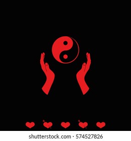 Two opened hands holding Yin Yang symbol.