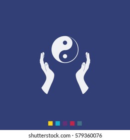 Two opened hands holding Yin Yang symbol.