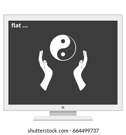 Two opened hands holding Yin Yang symbol.