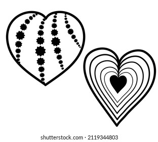 Two openwork monochrome hearts for your design