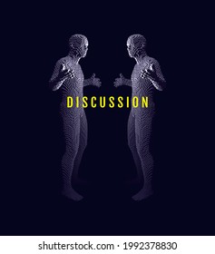 Two opponents facing each other. Conflict of interest. People talk face to face. Concept of debates, seminar or election. Candidate of party involved in debate.  Vector Illustration. 